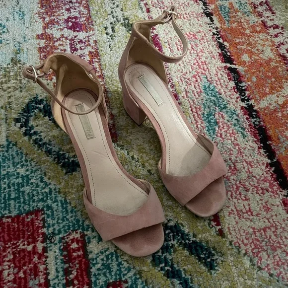 H&M Shoes Hm Pale Pink Suede Block Heel Sandals Poshmark